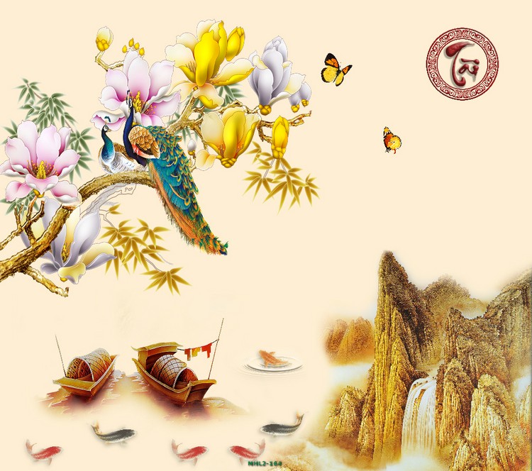 Hoa ngọc lan- chim công 3D MHL2-164